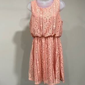 Ya Los Angeles peach lace overlay dress. Size L. 12/14.
